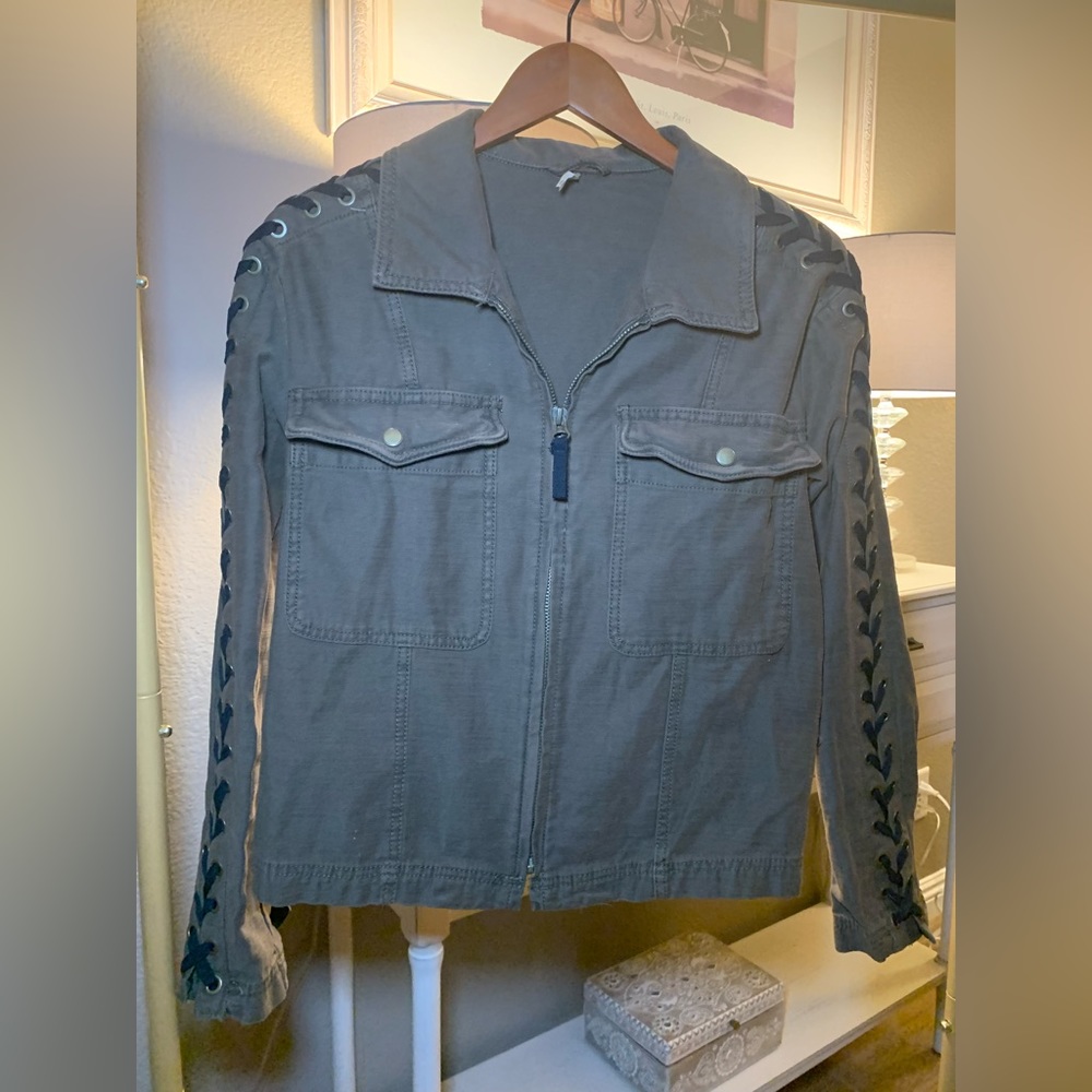 Free People Military Style Jacket with Lace-Up Sleeve Design